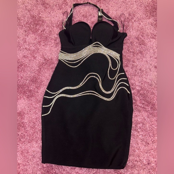 Fashion Nova Black Dress with Silver Detailing - Picture 2 of 5